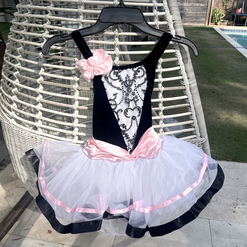Little Girls Velvet Black and White Ballerina / Dance Costume - size XS